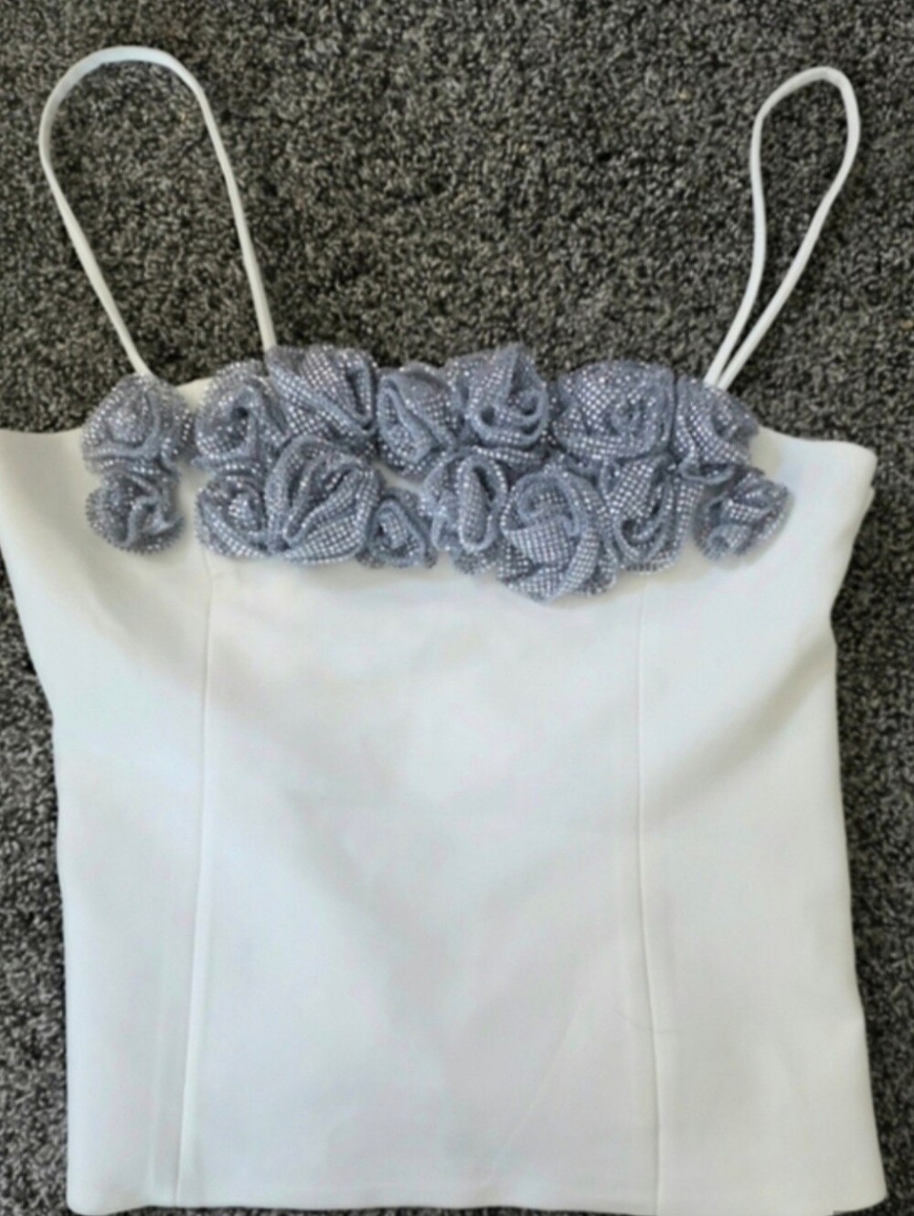 Zara NWT Embellished Rosette Crop Top Ivory Silver  Party Bridal Sz S